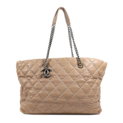 CHANEL CC SHW Tote Bag Shoulder Bag Calfskin Leather Beige - Image 1 of 4