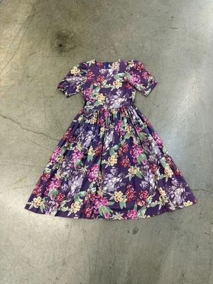 Vintage 80s Laura Ashley Purple Floral Midi Dress M/L - Image 1 of 4