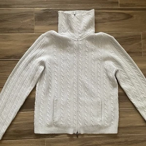 Ralph Lauren Sweater Cardigan Angora Wool Full Zip Cable Knit Blue Womens Large - Picture 1 of 8