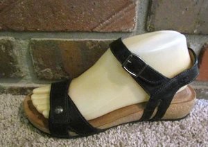 Taos Casual Slingback Leather Sandal Women Sz 7-7.5 Black Hook&Loop Ankle Strap - Picture 1 of 6