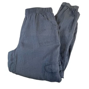 Nicole Miller Hose Damen L blau/grau Cargo Utility 100% Leinen Freizeit Jogginghose - Bild 1 von 11