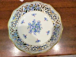 *Vintage Schumann Bavaria 7.5 " BOWL Forget Me Not - Reticulated Edge Gold Trim - Picture 1 of 2