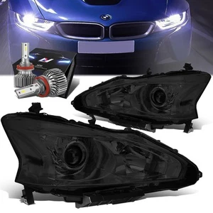 SMOKED HOUSING CLEAR SIDE PROJECTOR HEADLIGHT+SLIM LED HID KIT FOR 13-15 ALTIMA - Picture 1 of 12