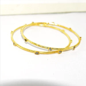 Natura Diamond Bangle 925 Sterling Silver Gold Plated Polki Bangle For Her - Picture 1 of 4