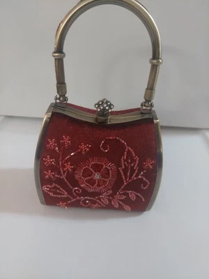 Deep Burgundy Contemporary Floral Beaded/Metal Purse By Ermo - Image 1 of 4