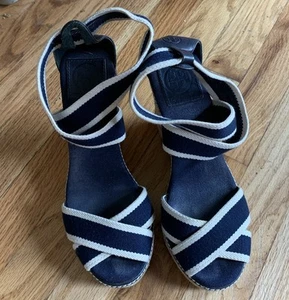 Tory Burch Adonis Navy Rope Wedges Wedge Espadrilles Size 8 - Picture 1 of 6
