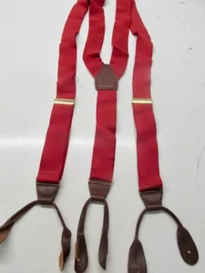 Mens CAS Germany Mens Suspenders Scarlet Red Leather Silk Brass V14 - Picture 1 of 3