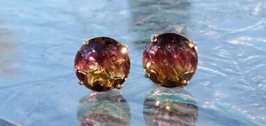 Tourmaline Labcreated Round Cut Stud Earrings 14kt Solid Yellow Gold - Picture 1 of 12