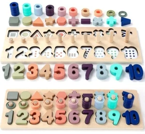 Holz Zahlenpuzzle für Kleinkindaktivitäten - Montessori Spielzeug Pädagogisch - Bild 1 von 8