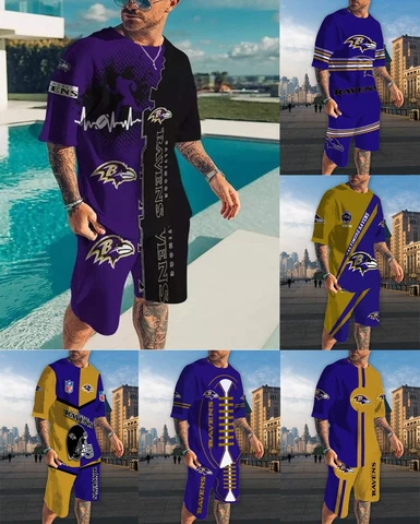 Baltimore Ravens Tracksuit Men's Summer Casual T-Shirt Gym Workout Board Shorts Cover