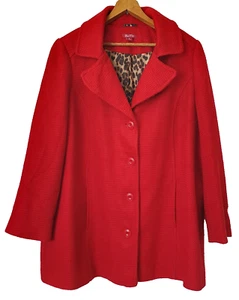 BeMe Jacket Coat Red Knit Collar Pockets Lined Buttons Size 20 - Picture 1 of 22