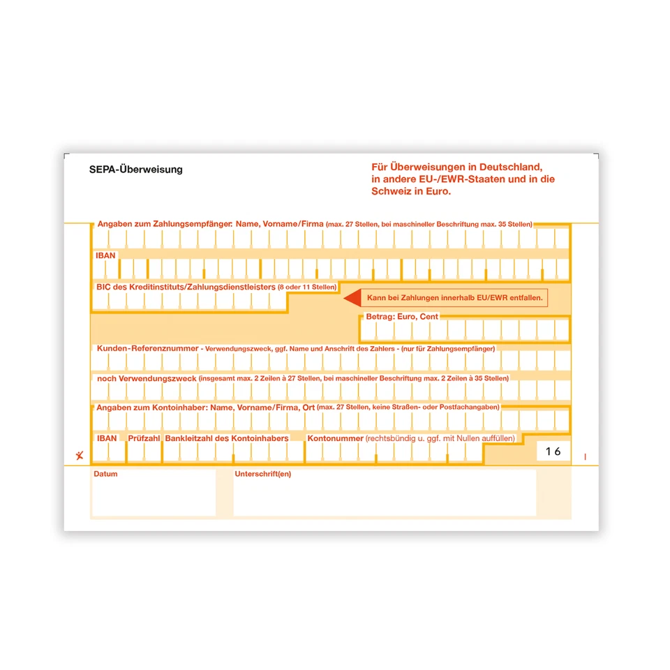 LITFAX SEPA Überweisungen Überweisungsträger (ohne Durchschlag) - Bankformulare