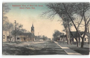 Nebraska NORTH PLATTE Residential View W 5th Street Hand Colored 1910s Postcard - Picture 1 of 2