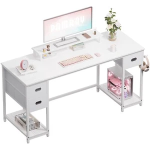 55 Inch Computer Desk With Nonwoven Storage Drawers And Monitor Stand Home Offic - Picture 1 of 6