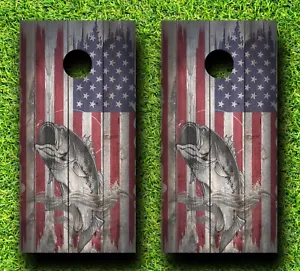 CH311 USA Flagge Barsch Angeln Cornhole Board Verpackung LAMINIERT Abziehbilder Vinyl Aufkleber - Bild 1 von 1