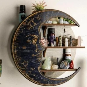 Floating Shelf Corner Shelves Wood Moon Shelf Crystal Display for Bedroom Decor - Picture 1 of 19