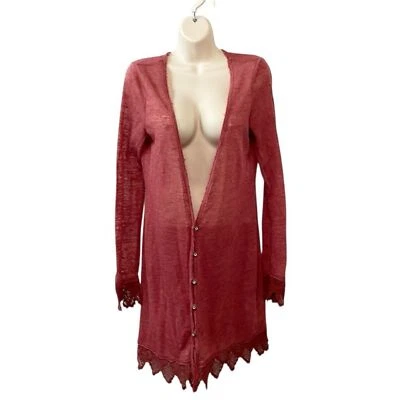 Cárdigan ligero Free People mediano mezcla de lino botón tejido slubby crochet Foto 1 de 4