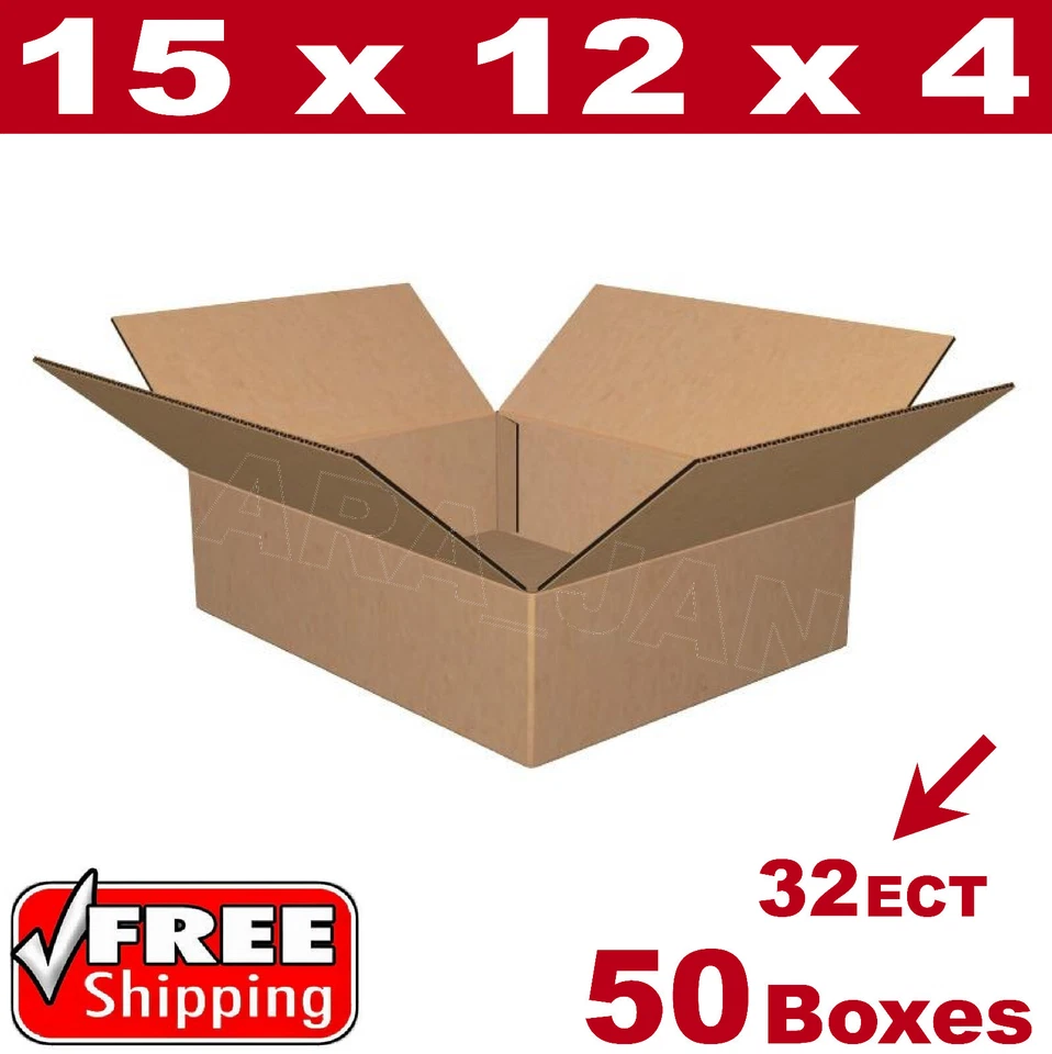 50- 15x12x4 Cardboard Boxes Mailing Packing Shipping Box 32ECT Corrugated Carton - Image 1 of 1