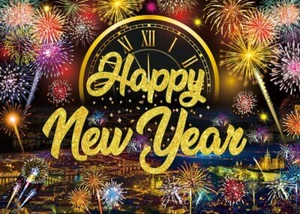 Buon Anno Sfondo 2025 Capodanno Fuochi d'artificio Città Orologio Fotografia Sfondo - Foto 1 di 6