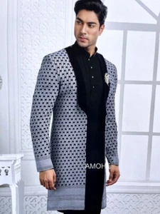 Indian Ethnic Heavy Embroidery Open Indowestern Suit wit Kurta Pajama Men Weddin - Picture 1 of 5