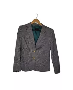 Escada Women’s Black Check Short Blazer Jacket EU 38 Wool Lined Designer 80's - Picture 1 of 6