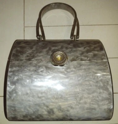 Cartera MCM Wilardy Lucite Box Años 50 Mediados de Siglo Moderna Gunmetal Gris Perla BONITA Foto 1 de 4