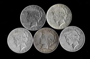 FIVE (5) Peace Dollars (1922-26) 90% Silver  Lot D40-1 - Picture 1 of 3