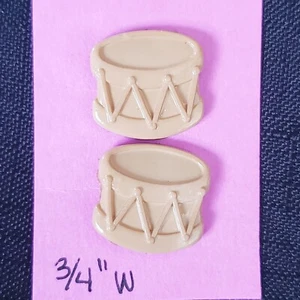 2x Vintage 3/4" Wide Drum Light Brown / Light Tan Shank Buttons Novelty Native - Picture 1 of 10