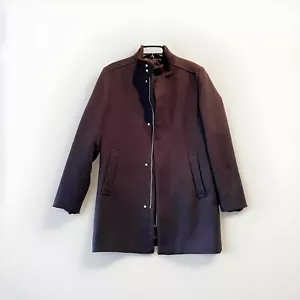 H&M Mens Coat 40R Navy Zip Snap Long Car Overcoat - Picture 1 of 7