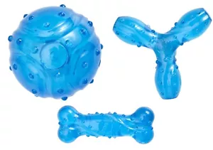 Dog Dental Toys Bacon Flavored Scented Tough Blue Rubber Choose Ball Bone Tripod - Picture 1 of 72