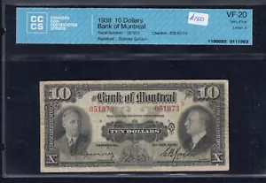 1938 Bank of Montreal $10 Cat# CH 505-62-04 S/N: 302455/B - CCCS F-15 - Picture 1 of 2