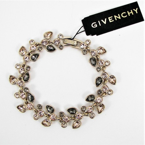Bracciale Givenchy Champagne Cristallo Fumè Flex Scintillante Tono Oro Metallo Floreale