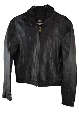 Chaqueta Bomber VERSACE Jeans Couture Cuero Negro Talla 36/44 Mujer Cremallera Completa Foto 1 de 4