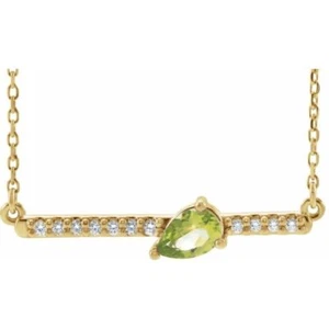 14K Yellow Natural Peridot & 1/8 CTW Natural Diamond 16" Necklace - Imagen 1 de 3