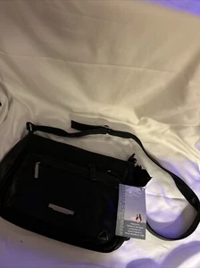 NWT Hush Puppies Organizer Bag Purse Travel Italian Leather Black Man Made Trim - Picture 1 of 11