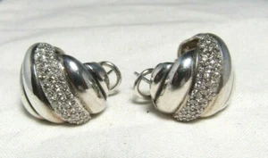 DAVID YURMAN Sterling Silver Hampton Pave Diamond Cable Earrings - Picture 1 of 11