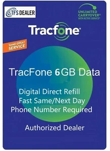 TracFone 6 Go complément de données pour smartphone, chargé directement -- rapide et droit - Photo 1 sur 1