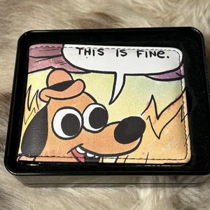 NIB Buckle-Down Men's Bi-fold Wallet - This Is Fine - Question Hound - Cafe Fire - Picture 1 of 4