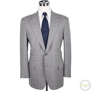 LNWOT CURRENT Brioni Grey Blue Wool Cashmere Checked Dual Vents Jacket 43R - Picture 1 of 14