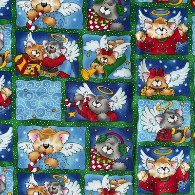 Christmas Teddy Bear Angel Fabric Mode KidStuff Purr-fectly Angelic 27” by 42” - Image 1 of 4