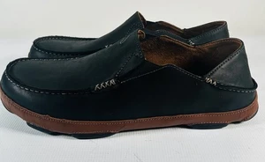Zapatos OluKai Moloa para Hombres Talla 14 Cuero Negro Mocasín Sin Cordones Cómodo - Imagen 1 de 11
