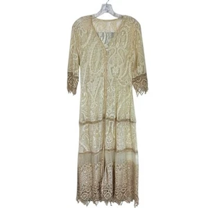 Damen-Maxikleid Spitze Knopfleiste vorne Stufen transparent Edwardianisch viktorianisch Gr. L - Bild 1 von 7