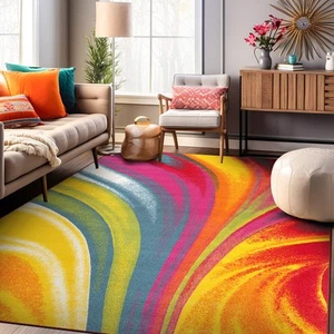 Rugshop Area Rug Modern Waves Multicolored Non-slip Living Room Rug Bedroom Rug - Picture 1 of 50