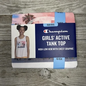 Champion Girl's Active Tank Top T-Shirt Size 6/6X High-Low Hem W/ Chest Graphic - Picture 1 of 2