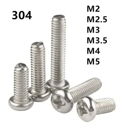M2 M2.5 M3 M3.5 M4 304 Stainless Steel Phillips Cross Pan Head Machine Screws - image 1 of 4