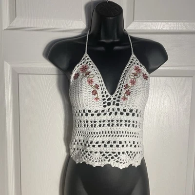 Top Halter Delias Crochet Mujer XXS Blanco Floral Bordado Muñecas Kill Festival Foto 1 de 4