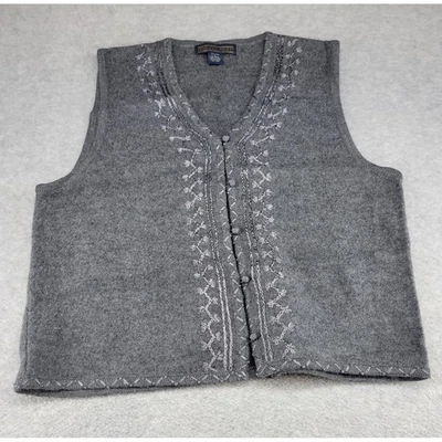 Herman Geist Womens Wool Vest Gray Sleeveless Embroidered Size L - Image 1 of 4
