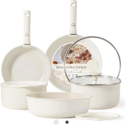 CAROTE 11pcs Pots and Pans Set, Nonstick 11 pcs Granite Cream White  - Image 1 of 4