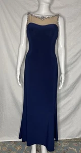 Sherri Hill Long Prom Party Dress 6 Navy Crystals Beads Low Back Illusion Fitted - Picture 1 of 8