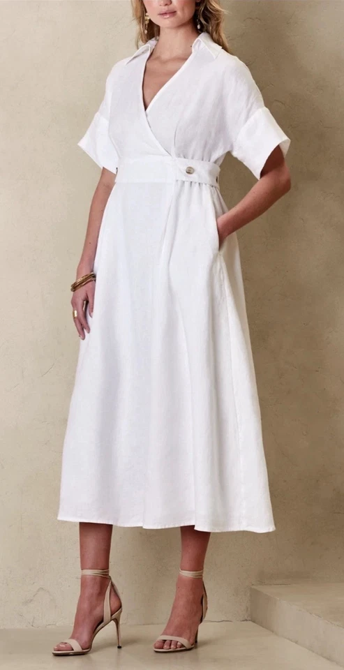 Banana Republic Sedona Linen Dress XL Tall White Shirt dress Classic Academia  - Image 1 of 4